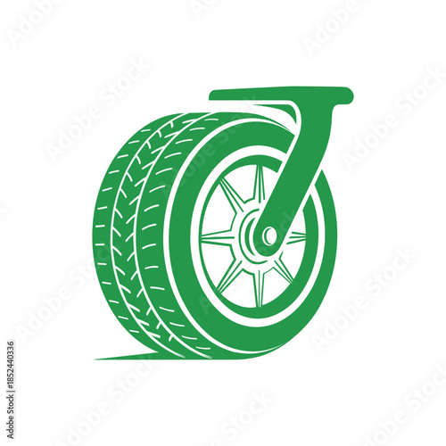 Green caster wheel icon with tire tread design.
