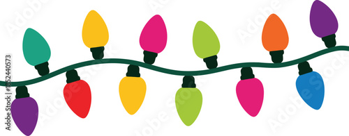 A vibrant string of various colored festive holiday lights illuminates the cheerful season