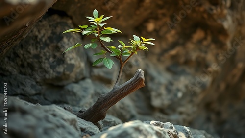 godliness. Young tree growing through rock crevice showing resilience in nature. ESG reports, sustainability campaigns, designed for environmental awareness campaigns, promotes sustainability.