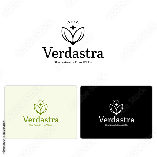 Elegant Botanical Logo with Radiant Leaf and Star Icon for Organic Skincare or Wellness Products