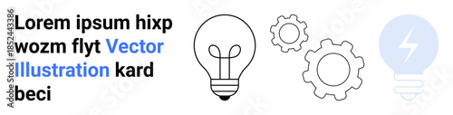 Innovation, creativity, engineering, technology, problem-solving, electricity. Outline of a light bulb and gears with a blue lightning bulb icon. Innovation and creativity visually