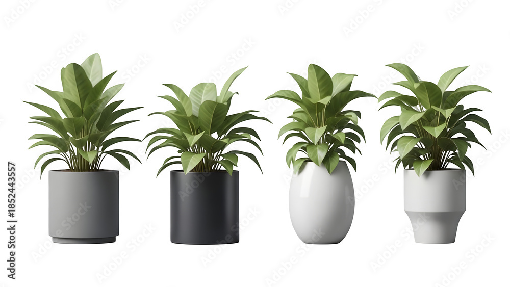 Fototapeta premium Four potted plants isolated on transparent background