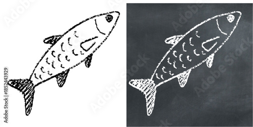 Chalk handdrawn fish vector for seafood menus and restaurant blackboards. Ideal for illustrating fresh catch, market signs, and ocean food concepts.