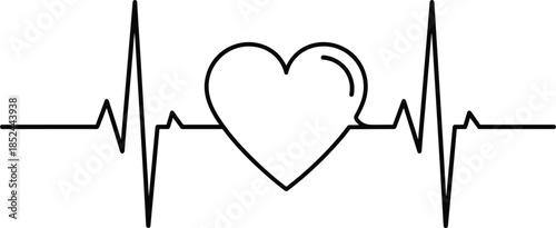 Heartbeat line with heart icon, minimal medical cardiology concept, ECG pulse rhythm symbol, healthcare monitoring design, love life sign, isolated on white background

(Word count = 24 ✔)