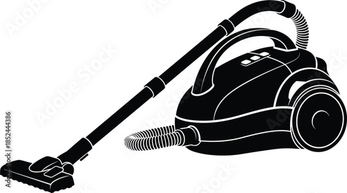 Professional vacuum cleaner canister illustration, household cleaning equipment suction machine, isolated on white background, home hygiene appliance design, vector style,