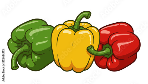 Vibrant trio of fresh bell peppers in red, yellow, and green, perfect for healthy cooking.