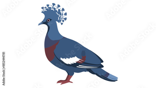 Elegant crowned pigeon with striking blue plumage and intricate head feathers stands proudly