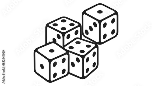 Four white dice scattered on a plain surface, representing chance and gaming.