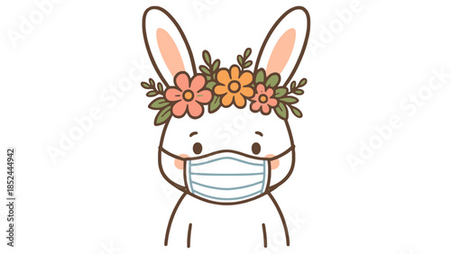 Cute bunny wearing a flower crown and face mask, symbolizing hope and resilience