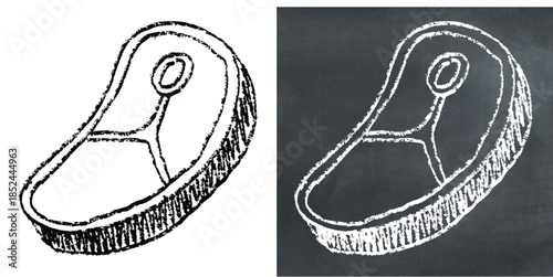 Chalk handdrawn meat vector for steakhouse menus and butcher shops. Ideal for illustrating beef, pork, BBQ, and grill restaurant boards.