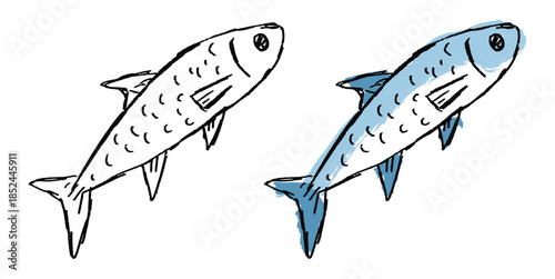 Grunge sketch handdrawn fish vector for vintage seafood labels. Ideal for illustrating rough ocean themes, fishing clubs, and raw artistic designs.