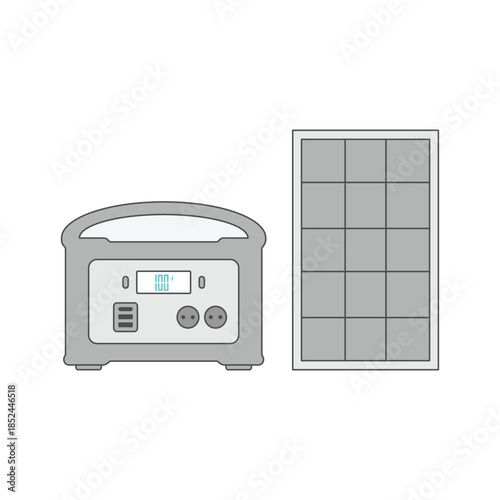 illustration of portable power generator and solar panel