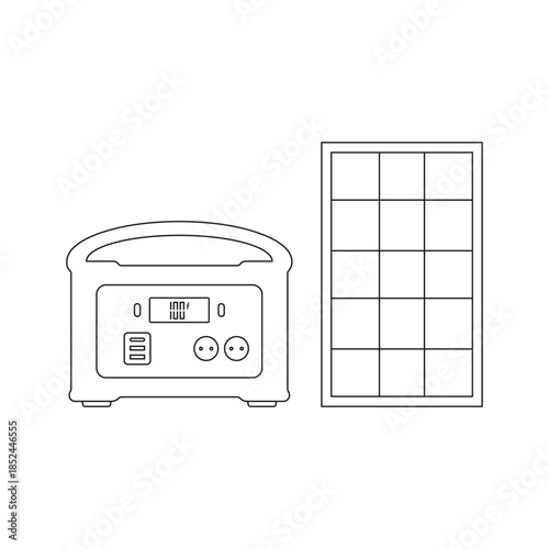 illustration of portable power generator and solar panel