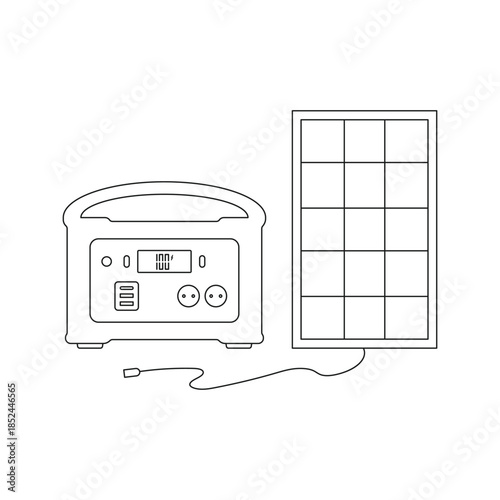illustration of portable power generator and solar panel