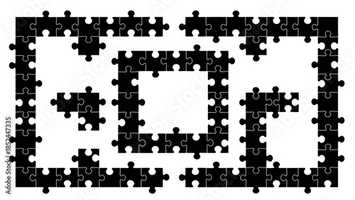 Abstract Puzzle Pieces Forming Geometric Shapes and Patterns.