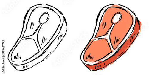 Grunge sketch handdrawn meat vector for BBQ posters and butcher ads. Ideal for illustrating raw steak, rustic cooking, and edgy food art.