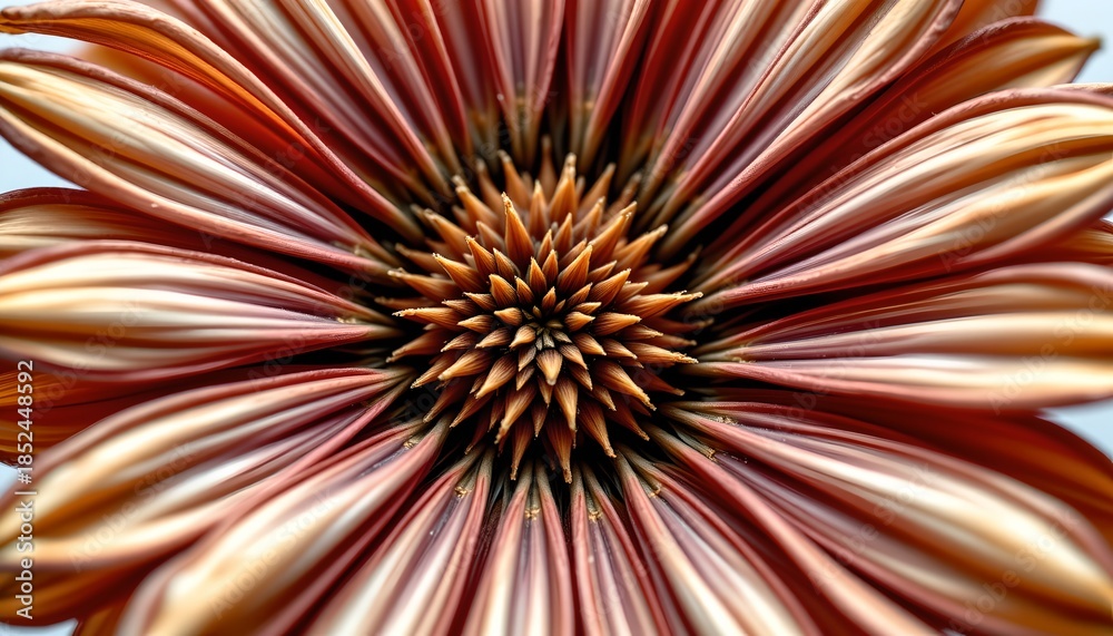 Fototapeta premium A large cluster of flowers, likely a sunflower due to its distinctive shape, with numerous yellow orange petals radiating from the center and brownish seed heads visible in the midst.