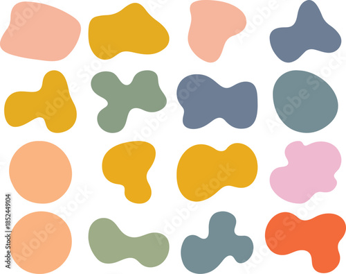 Abstract Organic Blob Shapes Set with Fluid Liquid Elements in Earthy Pastel Colors. Wavy Round Forms and Soft Liquid Doodle Elements. Modern Minimalist Oval Shapes.
