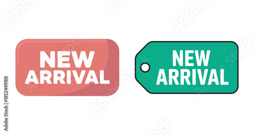 New arrival button and tag graphics for commercial advertisement