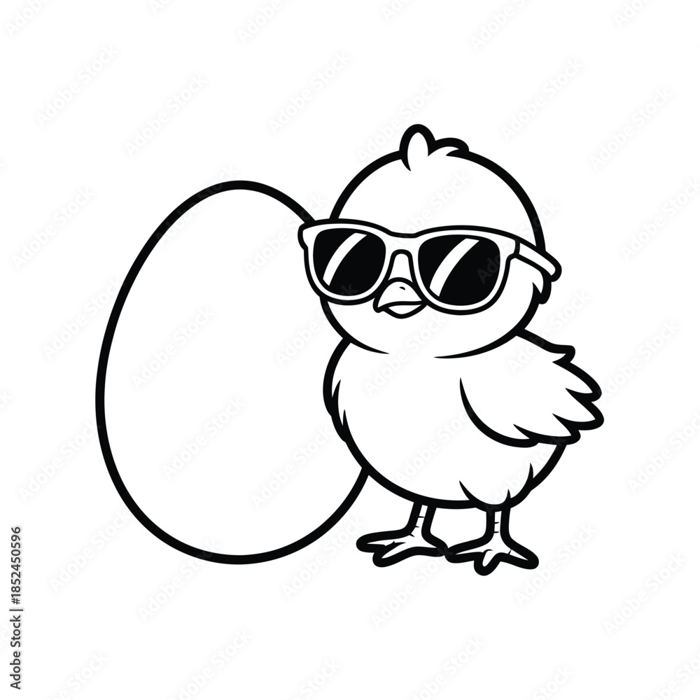 Fototapeta premium A cool chick wearing sunglasses next to a cracked eggshell illustration