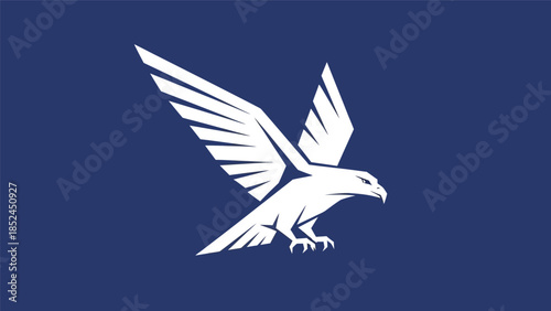 Majestic white eagle with outstretched wings on a blue background, symbolizing strength and freedom.
