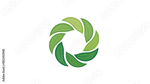 Abstract green leaves forming a circular pattern, representing nature, growth, and environmental sustainability.