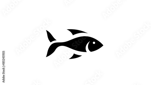 Simple black fish icon on a white background, representing aquatic life and seafood.