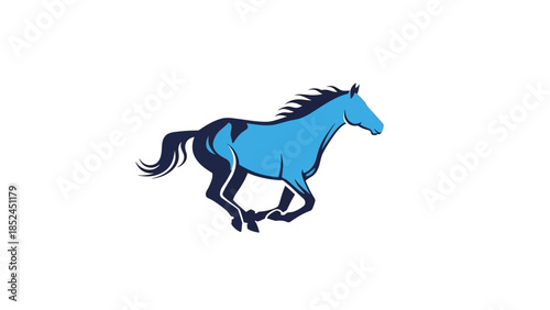 Dynamic blue horse illustration showcasing speed and power, perfect for equestrian themes or branding.