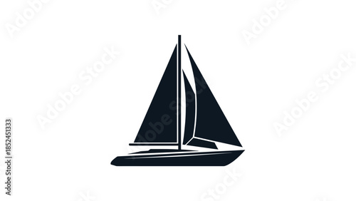 Minimalist dark blue sailboat vector icon on a clean white background, perfect for nautical themes.