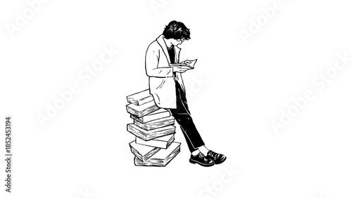 Person Reading Book Illustration with Copy Space, Learning and Education Concept