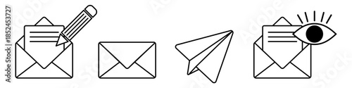 Set of sending envelope and write to read icon vector for communication apps. Ideal for symbolizing messaging workflows, email interfaces, postal services, and contact forms.