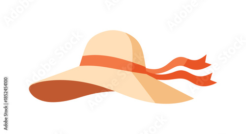 Elegant wide-brimmed summer sun hat with a flowing orange ribbon for beach vacations and protection from the summer sun.