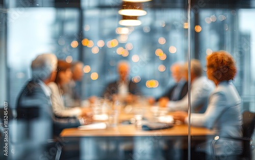 Defocused board meeting background behind glass wall. High quality. High quality