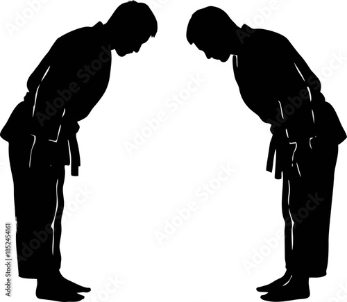 Judo Bowing Respect Silhouette. Traditional Ink Art Vector for Asian Games 2026