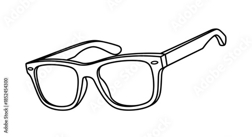 Simple black and white outline drawing of a classic pair of retro-style sunglasses for a coloring page or fashion icon.