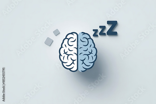 Minimalist graphic of a sleeping brain with zzz symbols, symbolizing mental rest and tranquility