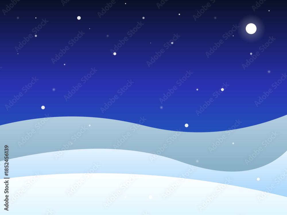 Fototapeta premium Minimalist Winter Night Landscape with Moon and Falling Snow