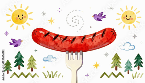 The Grinning Grill Happy Sausage isolated watercolor vector illustration svg