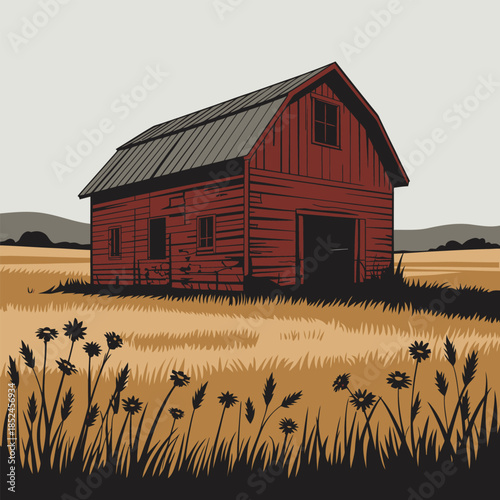 red barn in the field