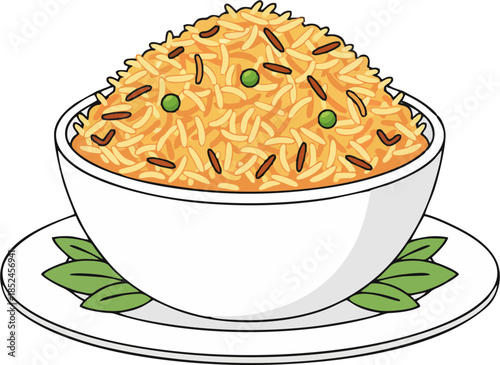 Rice Biryani Flat Vector Illustration in Bowl Isolated