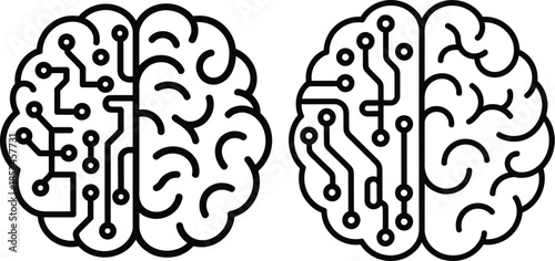 circuit brain illustration filled with repeating microchip pattern, vector illustration
