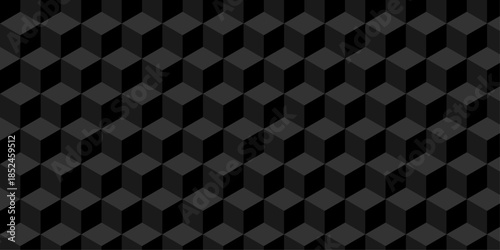 Abstract black cube grid polygon decoration block hexagon geometric texture background. block construction surface cubic wall square creative business texture backgroud.	