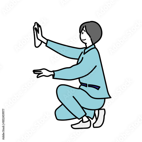 窓や壁を拭き掃除する人物を描いた親しみやすいキャラクターイラスト｜日常清掃やサービス業の仕事をわかりやすく表現した人物イメージ