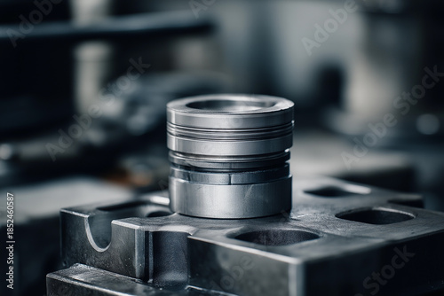 Detailed View of a Precision Machined Metal Piston Component in a Workshop