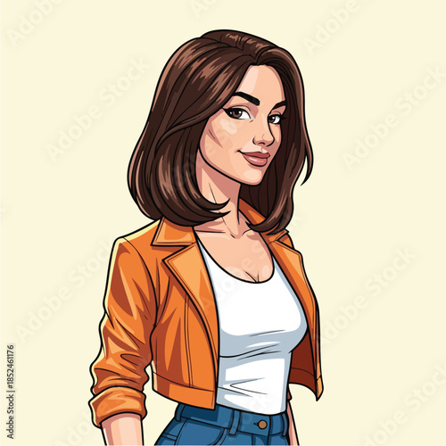 Confident young woman with a warm smile and stylish attire.