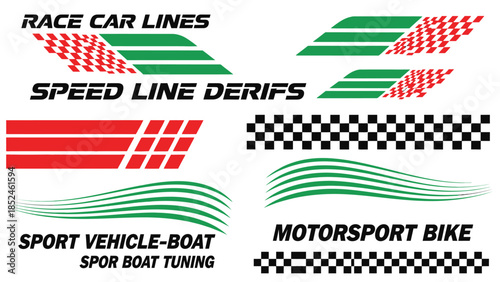 Racing stripes and speed lines for cars, boats, and bikes, motorsport design elements