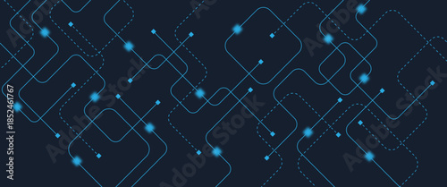 Abstract digital AI circuit board background with tech icons. Digital technology motherboard texture design. Engineering circuit board concept for poster, header, banner, website, presentation