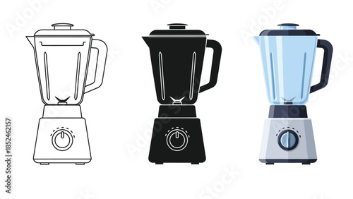 Set of three blender icons outline, silhouette and colored illustration