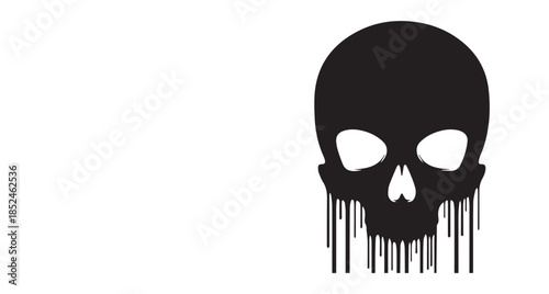 Melting Skull Design: Dripping Black Silhouette for Gothic, Horror, and Abstract Streetwear Art
