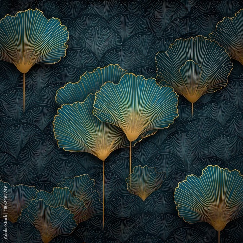 Elegant Ginkgo Leaves Pattern on Dark Background for Texture Design